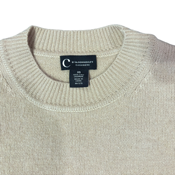 Bloomingdale's 100% Cashmere Knit Ivory Short Sleeve Sweater Women's Extra Small - Picture 2 of 13